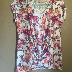 Pink flowers white top